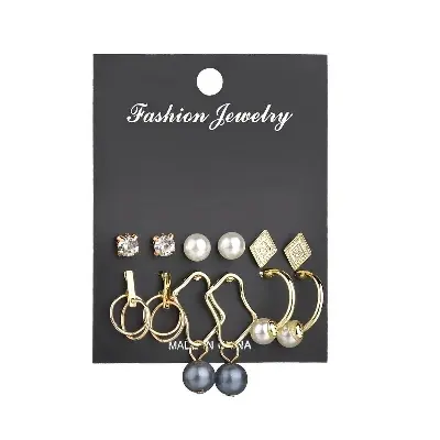 Picture of Triangle Round Pendant Earrings Female 6 Piece Earring Set(Gold)