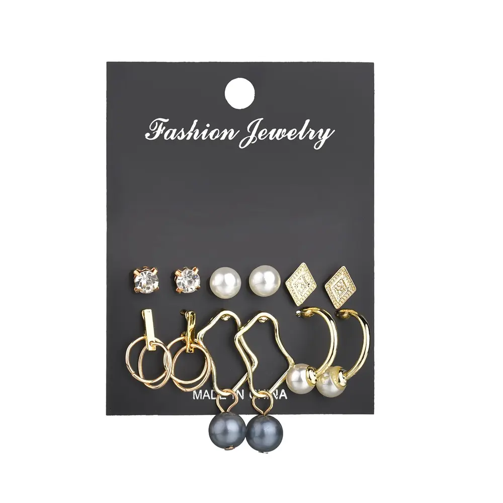 Picture of Triangle Round Pendant Earrings Female 6 Piece Earring Set(Gold)