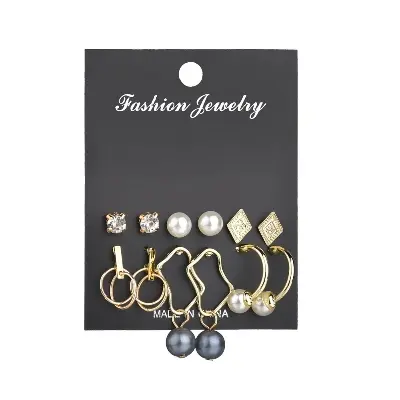 Picture of Triangle Round Pendant Earrings Female 6 Piece Earring Set(Gold)