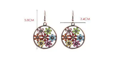 Picture of Fashion Round Cutout Alloy Earrings Creative Flower Earrings Bohemian Women's Fashion Jewelry(Turquoise)