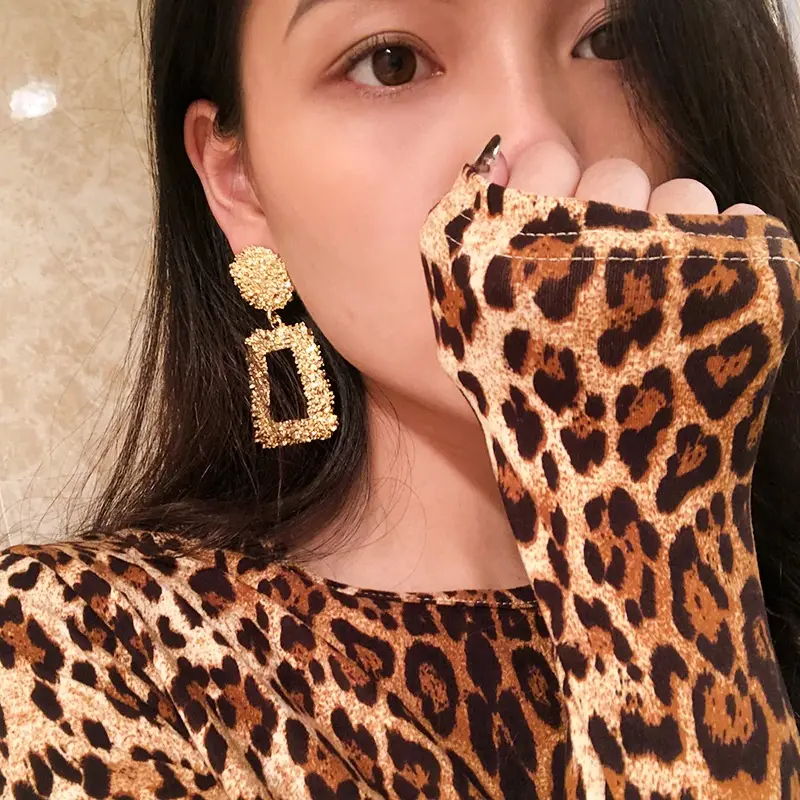 Picture of Fashion Punk Metal Dangle Earrings For Women Statement Jewelry Geometric Drop Earrings(Gold)
