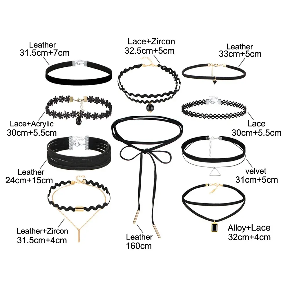 Picture of 10 pieces/set lace necklace choker set for women fashion Choker Necklace(Black)