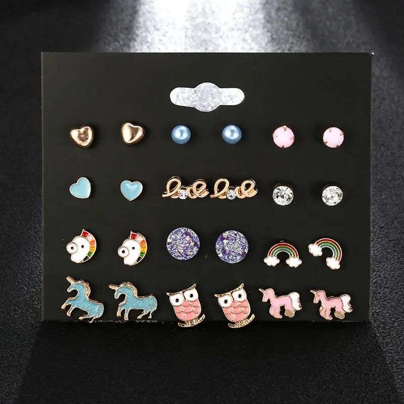 Picture of 12 Pairs/set stud cute earring set for women's fashion(Multicolor)