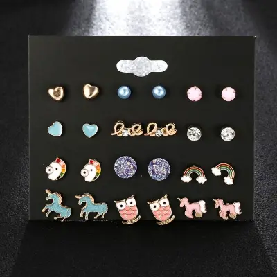 Picture of 12 Pairs/set stud cute earring set for women's fashion(Multicolor)
