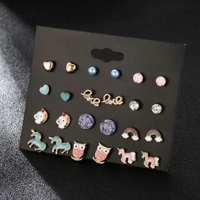Picture of 12 Pairs/set stud cute earring set for women's fashion(Multicolor)