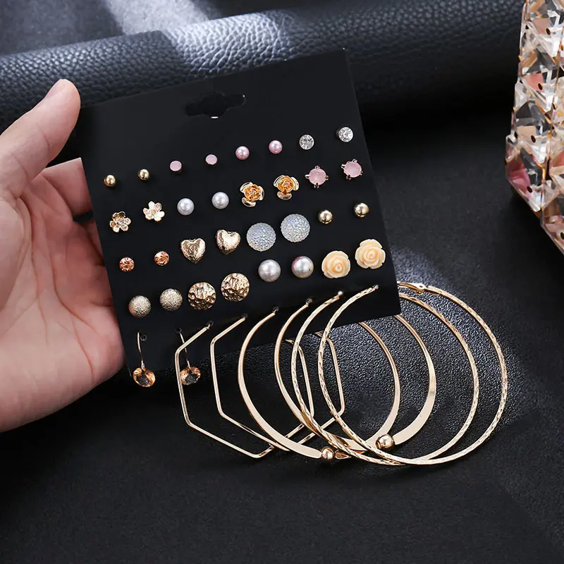 Picture of 20 Pairs/set trendy different shape stud earring set for women's fashion(Multicolor)