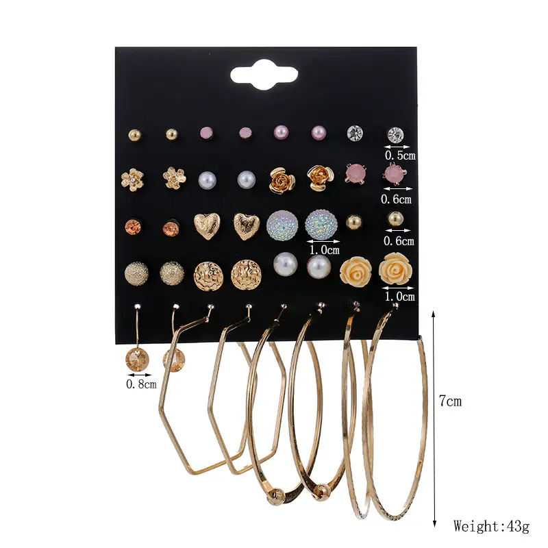 Picture of 20 Pairs/set trendy different shape stud earring set for women's fashion(Multicolor)