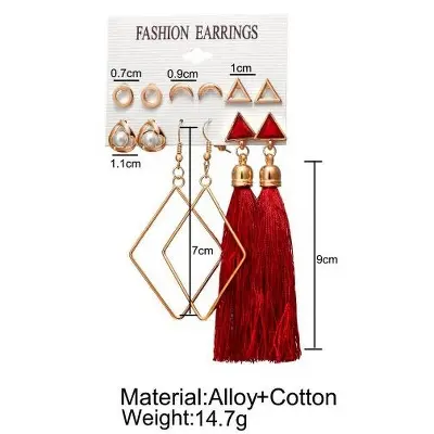 Picture of 6 Pairs Tassel Jewelry Set Small Earring Stud Women Tassel Earring Set for women's fashion(Same as Picture)
