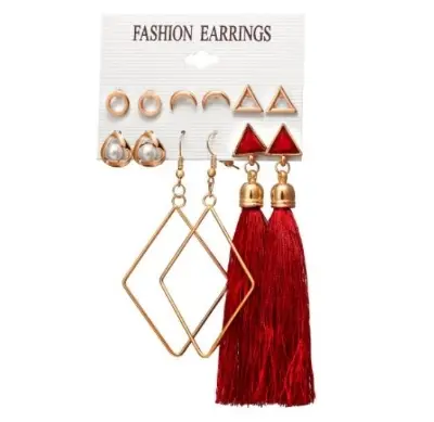 Picture of 6 Pairs Tassel Jewelry Set Small Earring Stud Women Tassel Earring Set for women's fashion(Same as Picture)