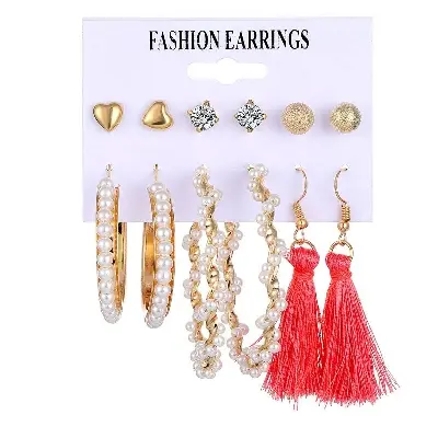 Picture of Fashion earrings geometric metal acrylic little pearl earring sets for women's fashion(Same as picture)