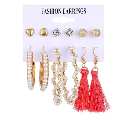 Picture of Fashion earrings geometric metal acrylic little pearl earring sets for women's fashion(Same as picture)