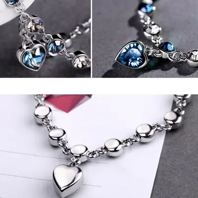 Picture of 2 Pcs/Set Silver Heart Bracelets For Women Blue Sapphire Tanzanite Chain Bracelet Trendy Wedding Gift Fine Jewelry - Bracelet For Women(Black Stone)