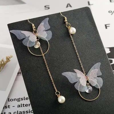 Picture of Asymmetric earrings femininity Korean long tassel personalized pearl butterfly earrings earrings for women's fashion(Same as Picture)