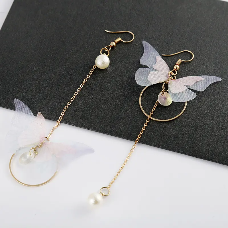 Picture of Asymmetric earrings femininity Korean long tassel personalized pearl butterfly earrings earrings for women's fashion(Same as Picture)