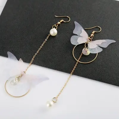 Picture of Asymmetric earrings femininity Korean long tassel personalized pearl butterfly earrings earrings for women's fashion(Same as Picture)