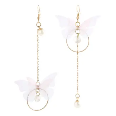 Picture of Asymmetric earrings femininity Korean long tassel personalized pearl butterfly earrings earrings for women's fashion(Same as Picture)