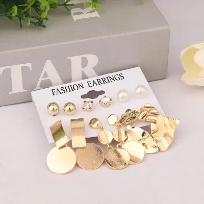Picture of New style exaggerated earrings geometric metal round earrings personalized earring set(Gold)