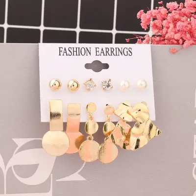 Picture of New style exaggerated earrings geometric metal round earrings personalized earring set(Gold)