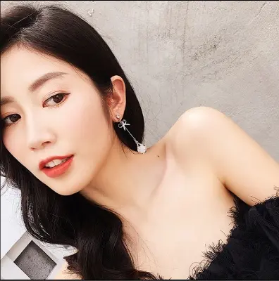 Picture of Korean simple and versatile small fresh bowknot opal tassel earrings fashion earrings long temperament earring for women's fashion(Silver)
