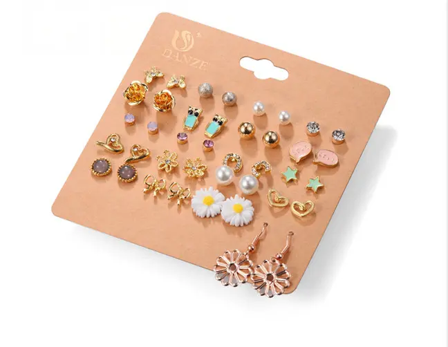 Picture of 20 Pairs/set Earring Fashion Korean Jewelry Earrings Earrings Set 20 Pairs of Plate Pearl Bow Earrings for women's fashion(Multicolor)