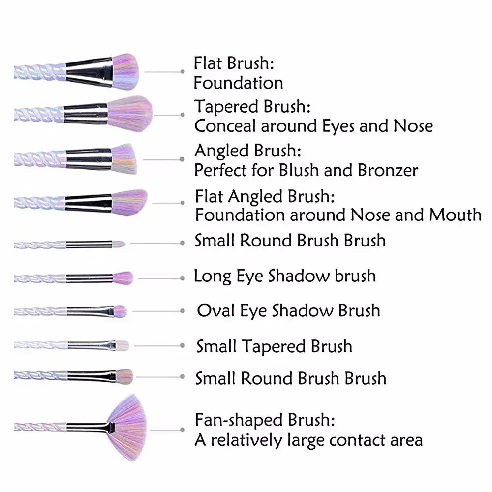 Picture of 10 Pcs/Set Rainbow Color Unicorns Makeup Brushes Sets Foundation Powder Cosmetic Vegan Makeup Brush Set For Women'S Makeup - Makeup Combo Set(Unicorn)