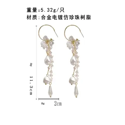 Picture of Silver needle earring female Korean long tassel earring earrings super fairy pearl earrings for women fashion - Ear Ring - কানের দুল - Earrings For Girls(Silver)