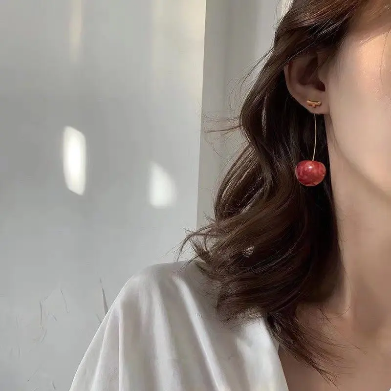 Picture of Cute girl fresh cherries gentle pink dried flower cherry earrings earrings earrings women(Multicolor)