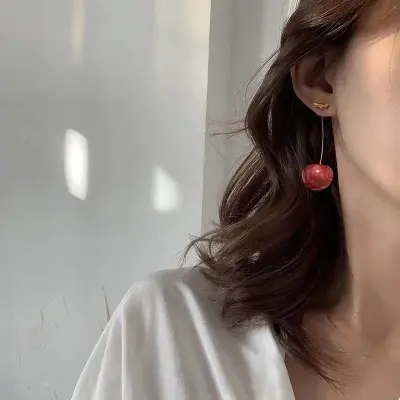 Picture of Cute girl fresh cherries gentle pink dried flower cherry earrings earrings earrings women(Multicolor)