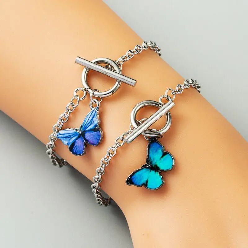 Picture of 2 Pcs/Set Blue And Purple Color Butterfly Bracelet For Women Fashion - Bracelet(Blue)