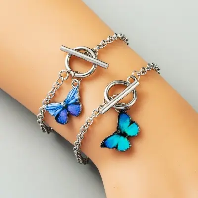 Picture of 2 Pcs/Set Blue And Purple Color Butterfly Bracelet For Women Fashion - Bracelet(Blue)