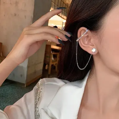 Picture of Otle clamp integrated tassel chain earrings Korean temperament Earring for Women Fashion(Silver)