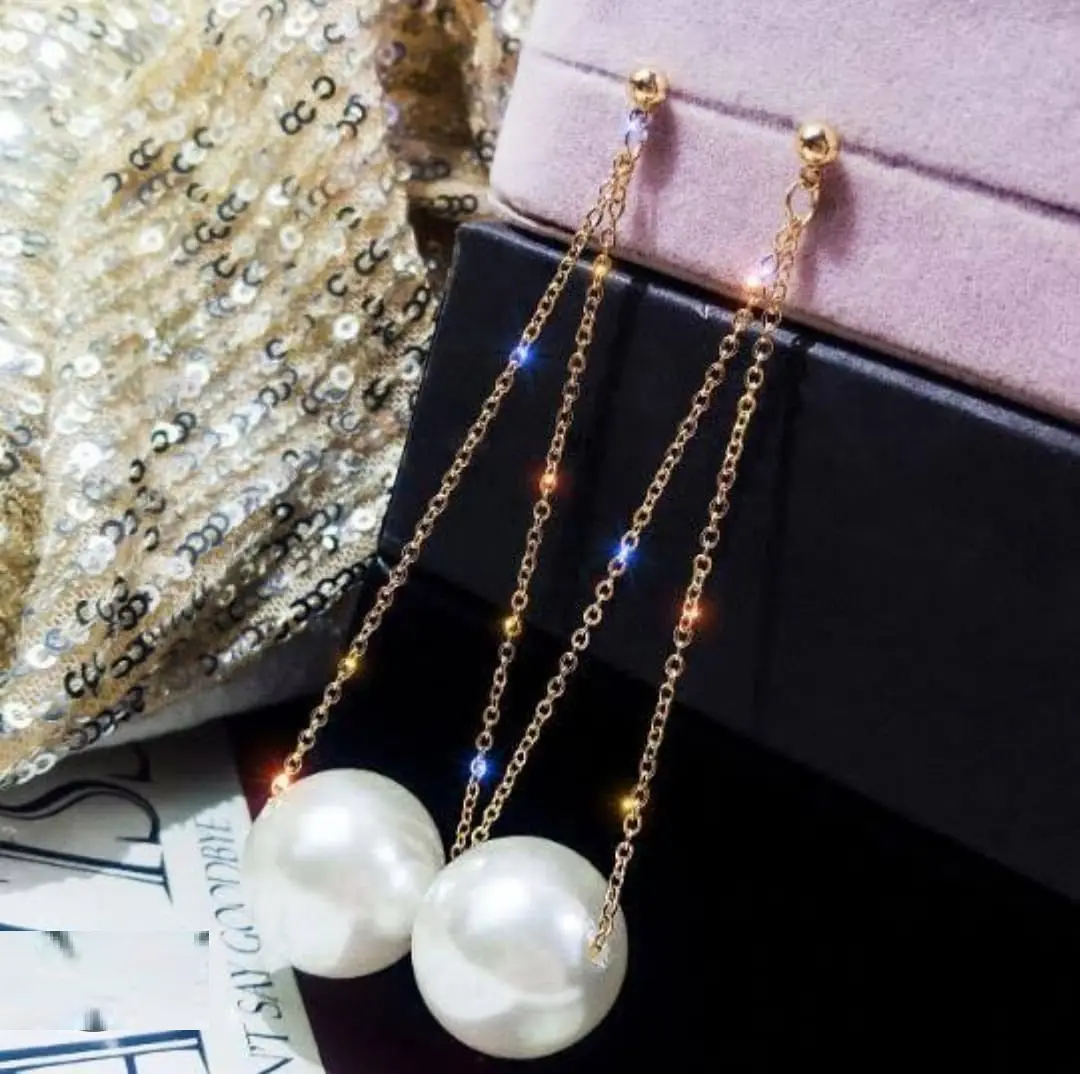 Picture of Long Tassel White Pearl Fashion Earring Set for Women Fashion(Gold)