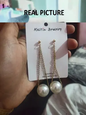 Picture of Long Tassel White Pearl Fashion Earring Set for Women Fashion(Gold)