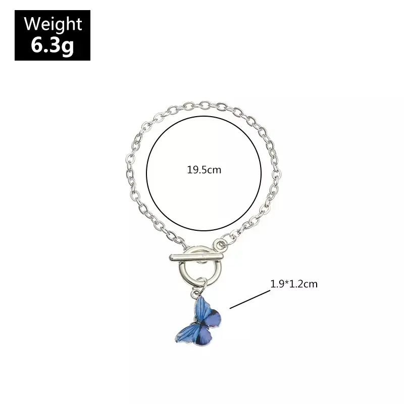 Picture of 2 Pcs/Set Blue Color Butterfly Titanium Steel Chain Bracelet for Women- 2 Pcs(Blue)