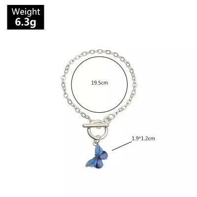 Picture of 2 Pcs/Set Blue Color Butterfly Titanium Steel Chain Bracelet for Women- 2 Pcs(Blue)