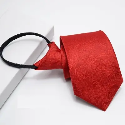 Picture of Zipper System Men's Business Professional Formal Ties Red Flower Shape Men Tie- Zipper(Red)