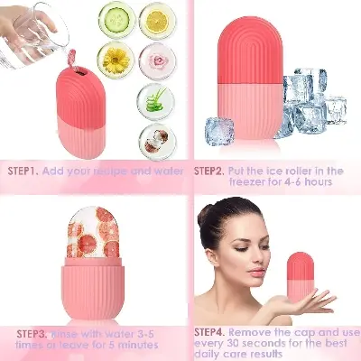 Picture of Home Use Skin Care Tool Facial Massage Silicone Face Ice Cooling Globe Roller for Lifting Facial Ice Roller- Pink(Pink)