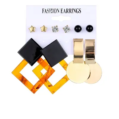 Picture of 5 Pairs/Set Fashion earrings geometric metal acrylic tassel earring sets for Women(5 Pairs/Set)