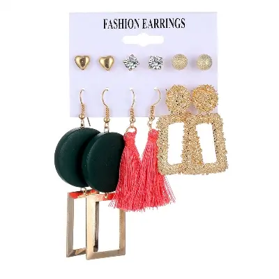 Picture of 6 Pairs/Set Fashion earrings geometric metal acrylic tassel earring sets for Women(6 Pairs/set)