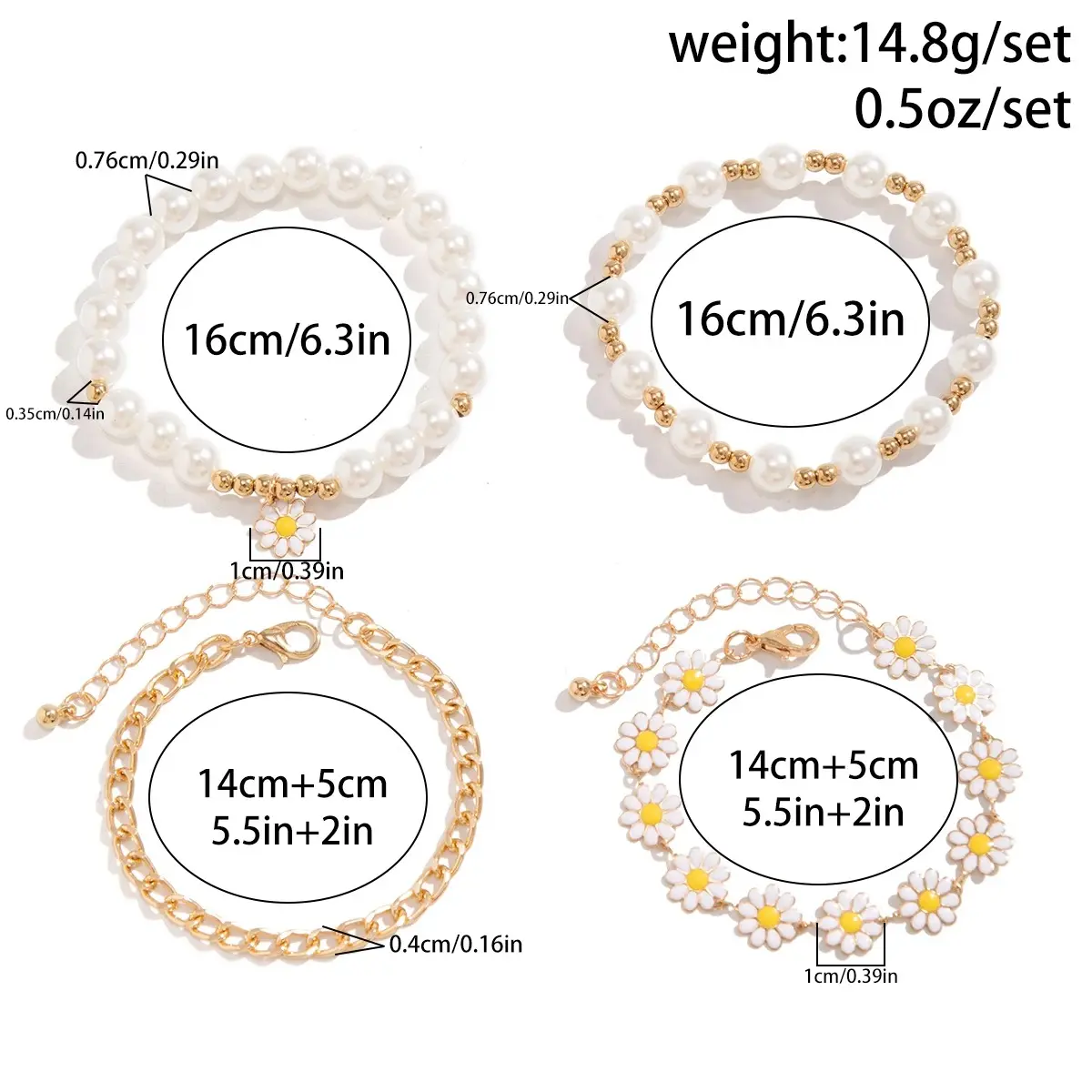Picture of 4 Pcs/Set Cute Flower Pearl Golden colour Bracelets for women(Gold)