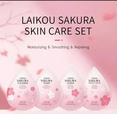 Picture of LAIKOU Japan Sakura Skin Care Mini 4 Pcs Combo (Face Cleanser /Toner/ Lotion/ Essence Cream)-2gm/Each(Japan Sakura)