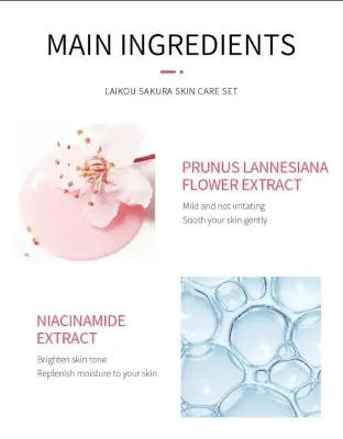 Picture of LAIKOU Japan Sakura Skin Care Mini 4 Pcs Combo (Face Cleanser /Toner/ Lotion/ Essence Cream)-2gm/Each(Japan Sakura)