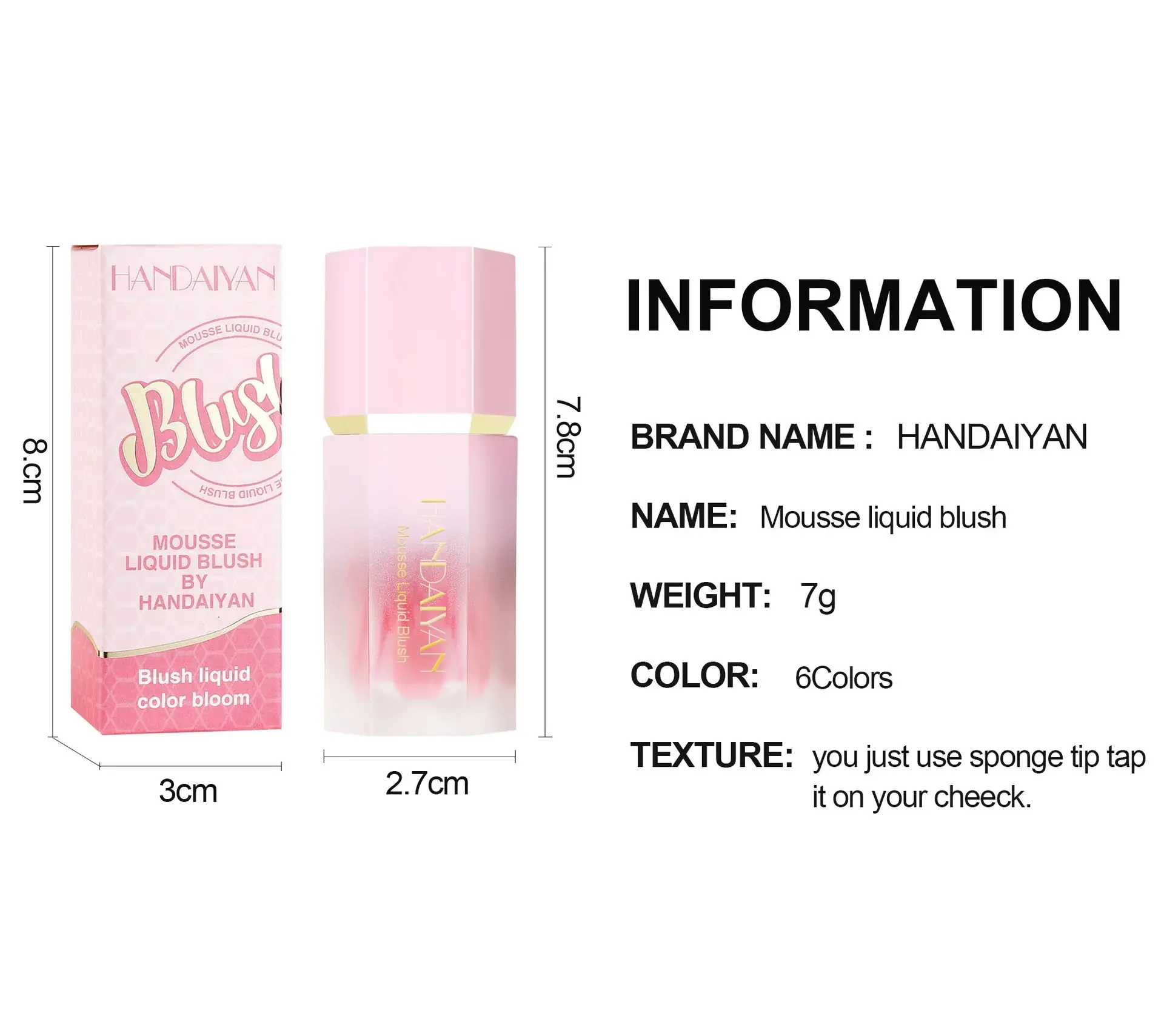 Picture of HANDAIYAN Mousse Liquid Blush with Fine Glitter- #1 Love Cake(1)
