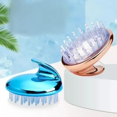 Picture of Soft plastic handle silicone head hair scalp massager cleaning hair brush(Multicolor)