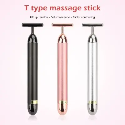 Picture of T-Shape 24k Energy Beauty Bar Vibrating Facial Roller Massager Face-lift Device Skin Tightening Anti-wrinkle Massage Roller(Multicolor)