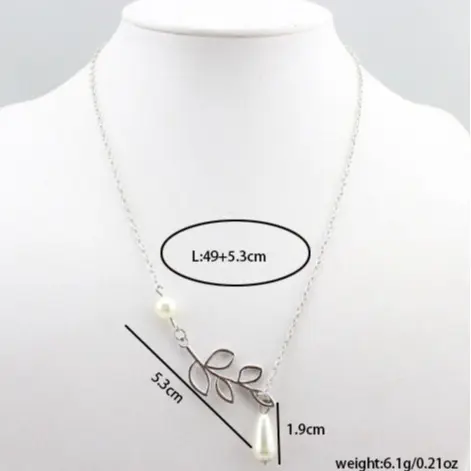 Picture of Simple Cute leaves Pearl leaves short Silver Necklace(Silver)