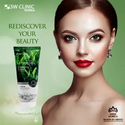 Picture of 3W Clinic Green Tea Moisturizing & Smooth Skin Cleansing Foam- Face Wash (100ml)(Green Tea)