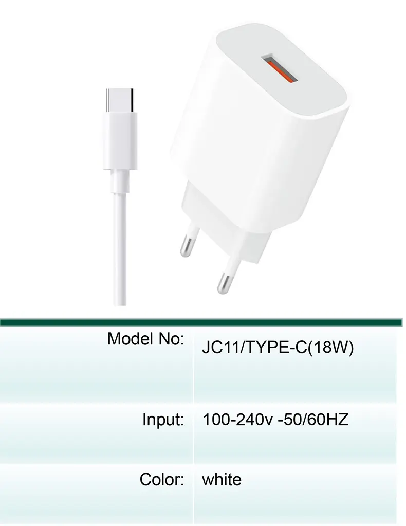 Picture of JNUOBI JC-11TYC 18W _ USB to Type-C Fast Charger Travel Charger 18watt Fast Wall Travel Chargers Adapter Cto C_18w(TYPE-C)