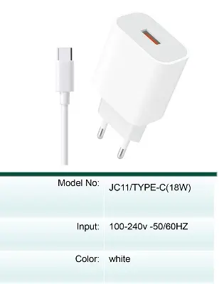 Picture of JNUOBI JC-11TYC 18W _ USB to Type-C Fast Charger Travel Charger 18watt Fast Wall Travel Chargers Adapter Cto C_18w(TYPE-C)