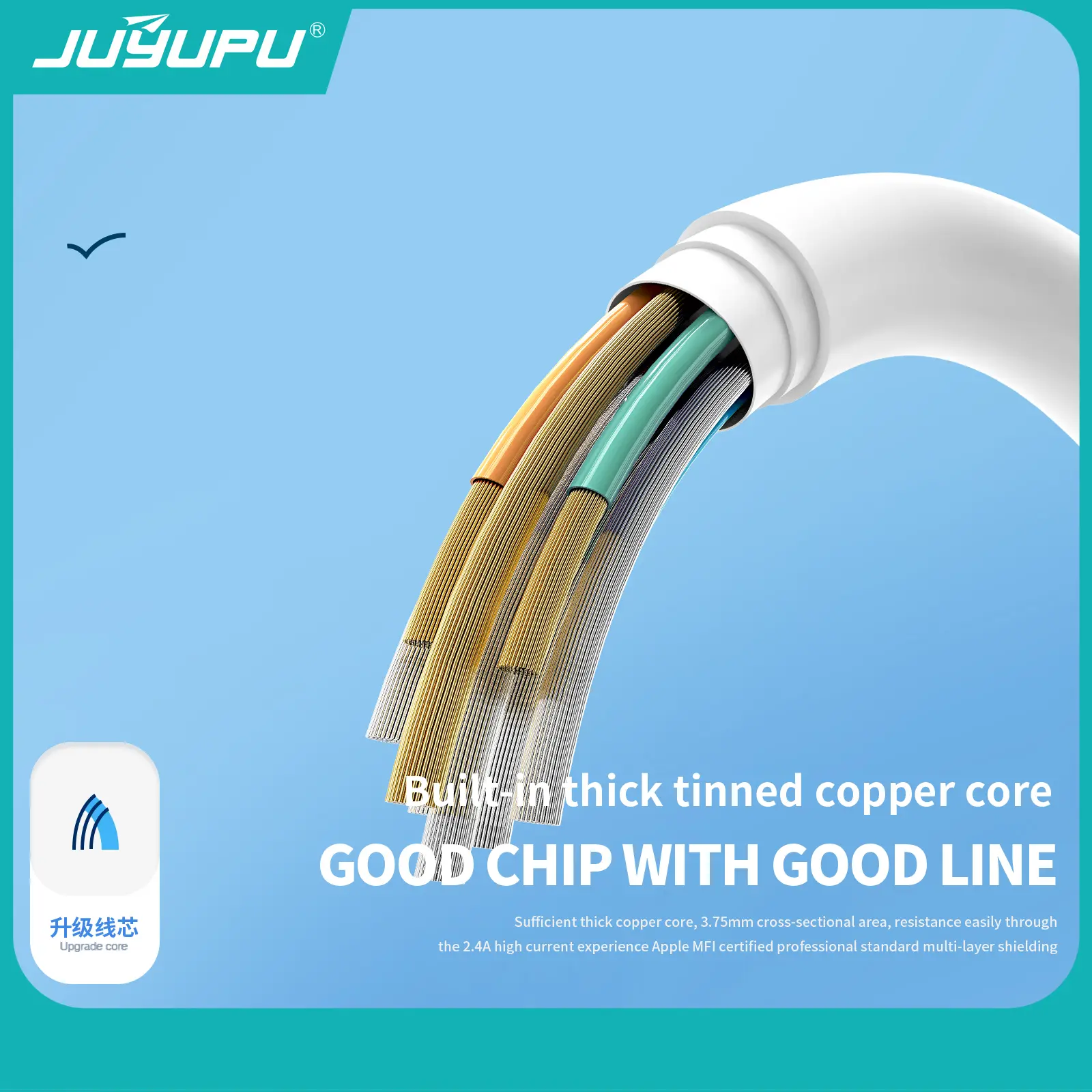Picture of PD Cable -JUYUPU Type C to Apple 30W orginal PD Cable  Type C To Apple Cable Type C To lightning Fast Charging Cable Support 6A White 1.2M(TYPE-C to Apple)